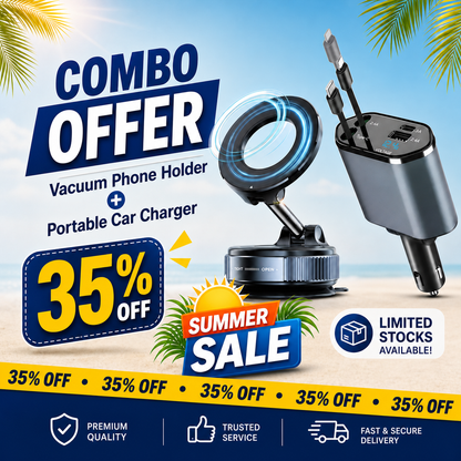 Retractable Car Charger & Vacuum Phone Holder Combo