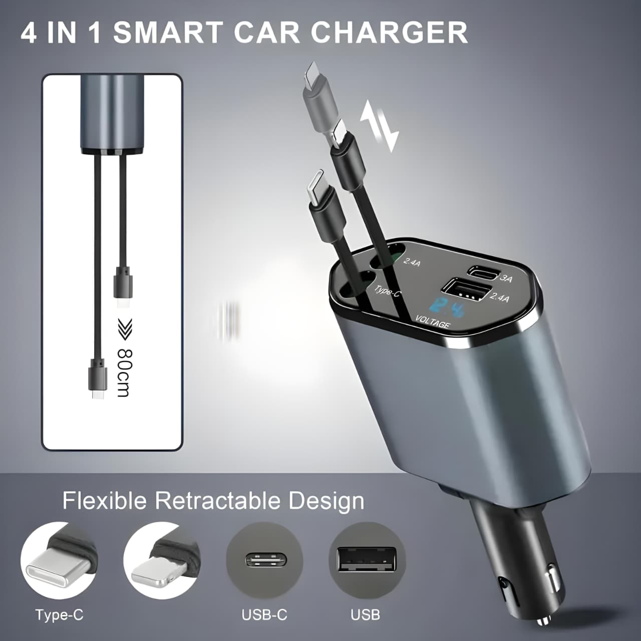 Retractable Car Charger & Vacuum Phone Holder Combo