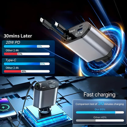 Retractable Car Charger & Vacuum Phone Holder Combo