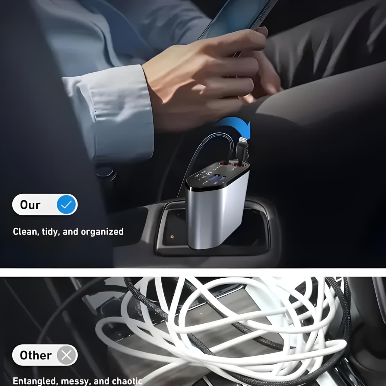 Retractable Car Charger & Vacuum Phone Holder Combo