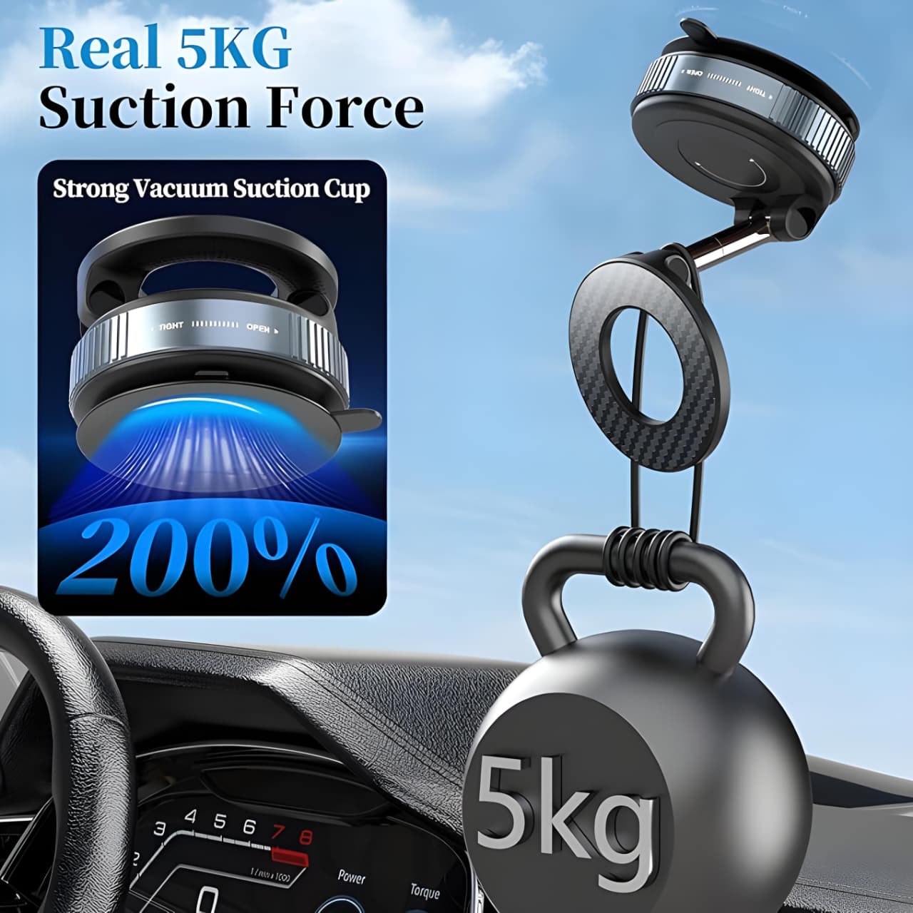 Retractable Car Charger & Vacuum Phone Holder Combo