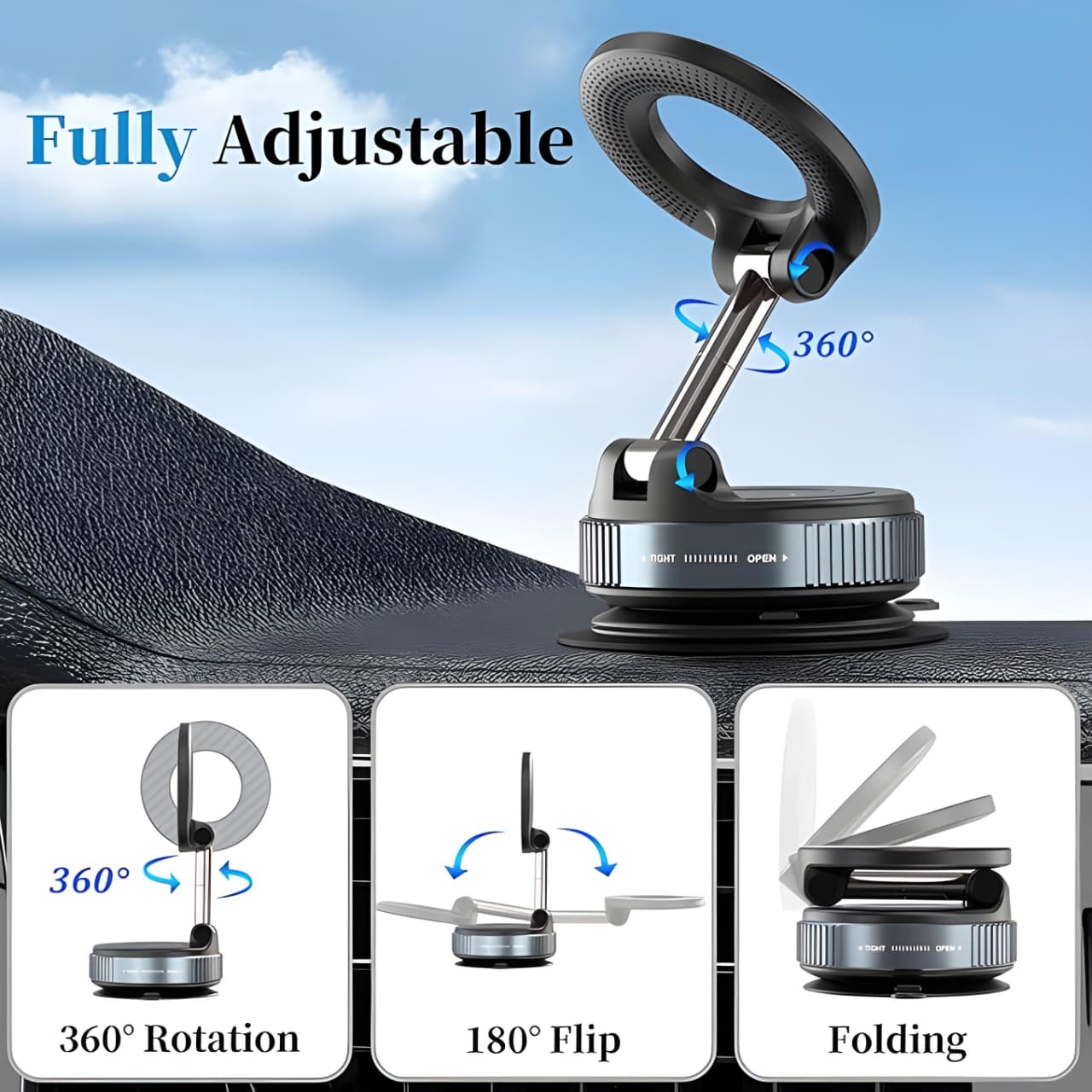 Retractable Car Charger & Vacuum Phone Holder Combo