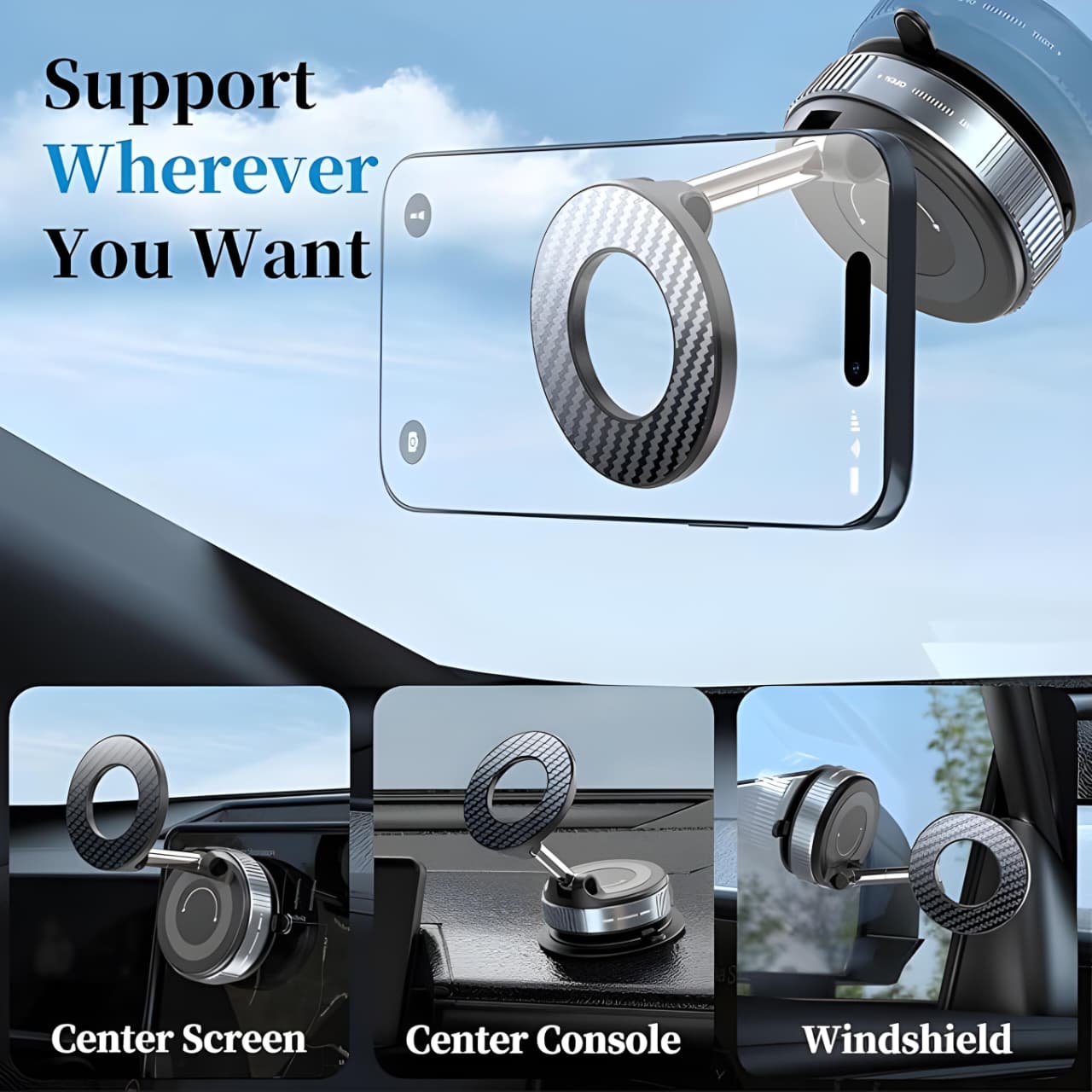 Retractable Car Charger & Vacuum Phone Holder Combo